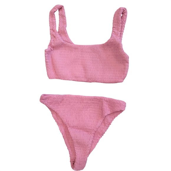 naked wardrobe Other - Naked Wardrobe Swim Pink Smocked Bikini Set Scoop Neck High Cut NW-W0523 Large
